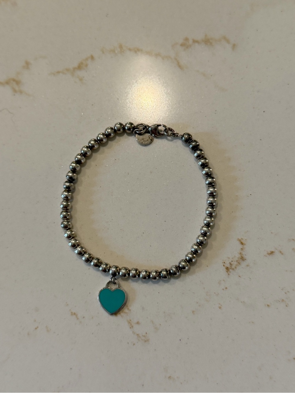 Tiffany & Co. Silver Bead Bracelet with Turquoise Heart Charm